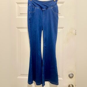 Halara Jeans Womens Small Petite Flare Crossover Waist Denim Stretch Pull On